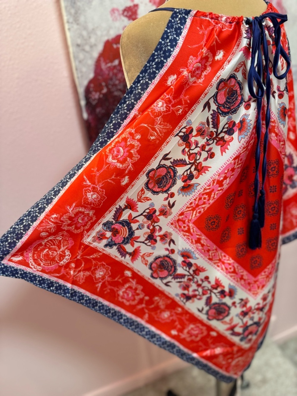 Women Red Floral Hankerchief Halter Top - Picture 5 of 9